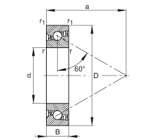 推力角接觸球軸承軸承 7602015-2RS-TVP, 單向，接觸角 a = 60°，限制公差，兩側(cè)唇密封