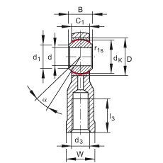 桿端軸承 GIKSL8-PS, 根據(jù) DIN ISO 12 240-4 標(biāo)準(zhǔn)，特種鋼材料，帶左旋內(nèi)螺紋，免維護(hù)