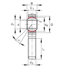 桿端軸承 GAKSR8-PS, 根據(jù) DIN ISO 12 240-4 標準，特種鋼材料，帶右旋外螺紋，免維護