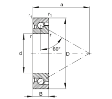 推力角接觸球軸承軸承 BSB060120-T, 單向，接觸角 α = 60°，限制公差