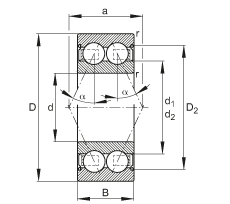 角接觸球軸承 30/6-B-2Z-TVH, 雙列，雙側(cè)間隙密封，接觸角 α = 25°