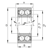 角接觸球軸承 30/6-B-2RSR-TVH, 雙列，雙側(cè)唇密封，接觸角 α = 25°