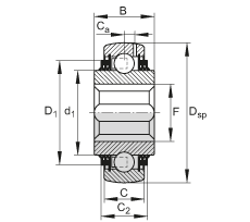 調(diào)心深溝球軸承 VKE28-209-KTT-B-GA47/70, 球面外圈，帶方孔內(nèi)圈，兩側(cè) T 型密封