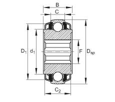 調(diào)心深溝球軸承 VKE30-212-KTT-B-2C, 球面外圈，帶方孔內(nèi)圈，兩側(cè) T 型密封