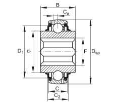 調(diào)心深溝球軸承 GVKE16-205-KRR-B-AS2/V-AH01, 球面外圈，內(nèi)圈帶方孔，兩側(cè) R 型密封