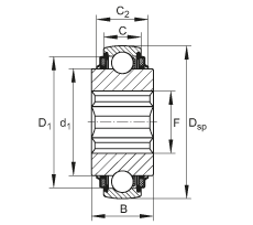 調(diào)心深溝球軸承 SK014-205-KTT-B-L402/70, 球面外圈，內(nèi)圈帶六角形孔，兩側(cè) T 型密封