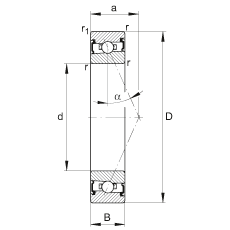 主軸軸承 HSS71901-E-T-P4S, 調(diào)節(jié)，成對安裝，接觸角 α = 25°，兩側(cè)唇密封，非接觸，限制公差