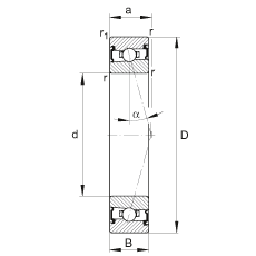 主軸軸承 HSS71901-C-T-P4S, 調(diào)節(jié)，成對安裝，接觸角 α = 15°，兩側(cè)唇密封，非接觸，加嚴(yán)公差