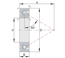 推力角接觸球軸承軸承 BSB1747-SU, 單向，接觸角 α = 60°，加嚴公差