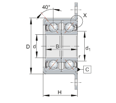 角接觸球軸承單元 ZKLR1547-2RS, 雙向，螺釘安裝，兩側(cè)唇密封