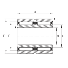 滾針軸承 NAO25X42X32-ZW-ASR1-XL, 無擋邊，雙列