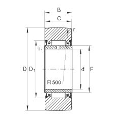 支撐型滾輪 NA22/8-2RSR, 無(wú)軸向引導(dǎo)，兩側(cè)唇密封