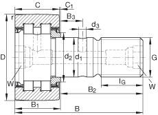 螺栓型滾輪 PWKR40-2RS-RR-XL, 帶軸向引導(dǎo)，滿裝圓柱滾子組件，兩側(cè)唇密封，帶 Corrotect 涂層