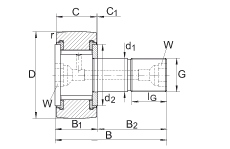 螺栓型滾輪 KRV22-PP, 軸向引導(dǎo)，滿(mǎn)裝滾針，兩側(cè)用塑料推力平墊圈