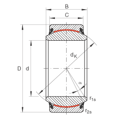 關(guān)節(jié)軸承 GE260-UK-2RS, 根據(jù) DIN ISO 12 240-1 標(biāo)準(zhǔn)，免維護(hù)，兩側(cè)唇密封