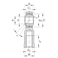 桿端軸承 GIKR10-PB, 根據(jù) DIN ISO 12 240-4 標(biāo)準(zhǔn)，帶右旋內(nèi)螺紋，需維護(hù)