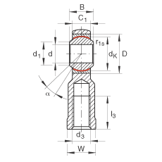 桿端軸承 GIKR8-PW, 根據(jù) DIN ISO 12 240-4 標(biāo)準(zhǔn)，帶右旋內(nèi)螺紋，免維護(hù)