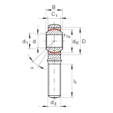 桿端軸承 GAKR10-PW, 根據(jù) DIN ISO 12 240-4 標(biāo)準(zhǔn)，帶右旋外螺紋，免維護(hù)