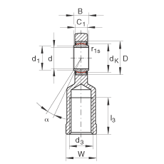 桿端軸承 GIR8-UK, 根據(jù) DIN ISO 12 240-4 標(biāo)準(zhǔn)，帶右旋內(nèi)螺紋，免維護(hù)