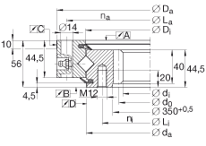 交叉滾子軸承 XSI140414-N, 標準系列 14，內(nèi)部的齒輪齒，兩側(cè)唇密封