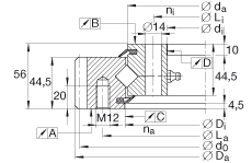 交叉滾子軸承 XSA140944-N, 標(biāo)準(zhǔn)系列 14，外部的齒輪齒，兩側(cè)唇密封