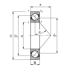 角接觸球軸承 7313-B-XL-TVP, 根據(jù) DIN 628-1 標(biāo)準(zhǔn)的主要尺寸，接觸角 α = 40°