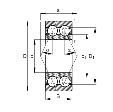 角接觸球軸承 30/6-B-TVH, 雙列，接觸角 α = 25°