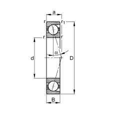 主軸軸承 B71952-C-T-P4S, 調(diào)節(jié)，成對(duì)安裝，接觸角 α = 15°，限制公差