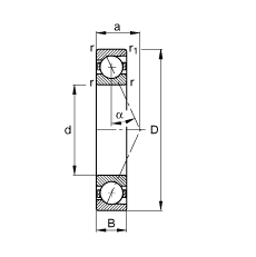 主軸軸承 B7048-E-T-P4S, 調(diào)節(jié)，成對或單元安裝，接觸角 α = 25°，限制公差