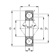 四點接觸球軸承 QJ216-XL-MPA, 根據(jù) DIN 628-4 標準的主要尺寸，可分離，剖分內(nèi)圈