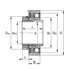 自調(diào)心球軸承 2213-K-2RS-TVH-C3 + H313, 根據(jù) DIN 630 和 DIN 5415 標(biāo)準(zhǔn)的主要尺寸，帶錐孔和緊定套，兩側(cè)唇密封