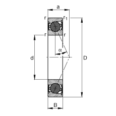 主軸軸承 HCB7000-E-2RSD-T-P4S, 調(diào)節(jié)，成對或單元安裝，接觸角 α = 25°，陶瓷球，兩側(cè)唇密封，非接觸，限制公差