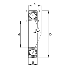 主軸軸承 B7000-E-2RSD-T-P4S, 調(diào)節(jié)，成對安裝，接觸角 α = 25°，兩側(cè)唇密封，非接觸，限制公差