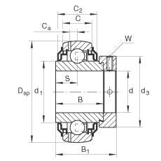 外球面球軸承 GE25-XL-KRR-B-2C, 球面外圈，偏心鎖圈定位，兩側(cè) R 型密封