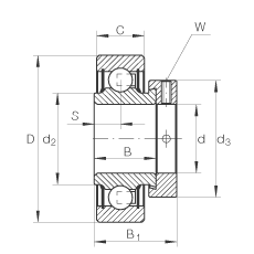 外球面球軸承 RAE12-XL-NPP-FA106, 圓柱外圈，偏心鎖圈定位，兩側(cè) P 型密封